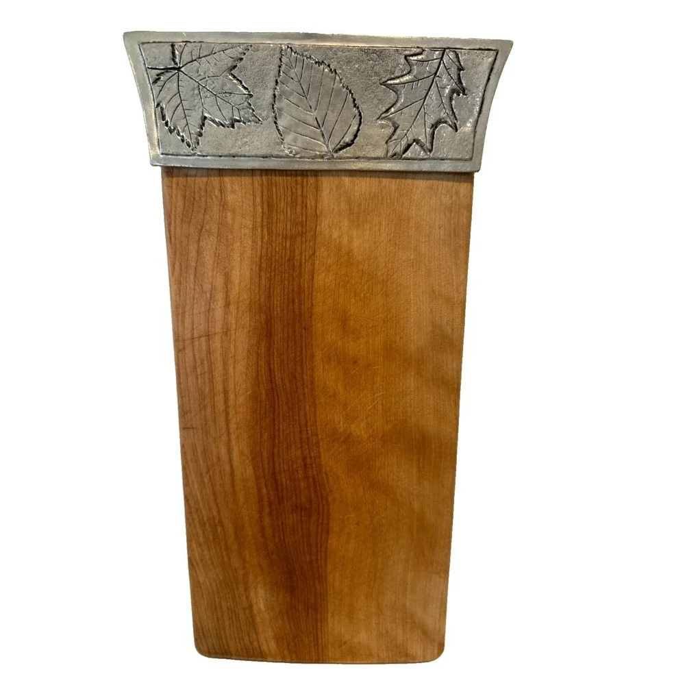 Handcrafted Wooden Charcuterie Serving Board with Decorative Leaf Metal Trim 14